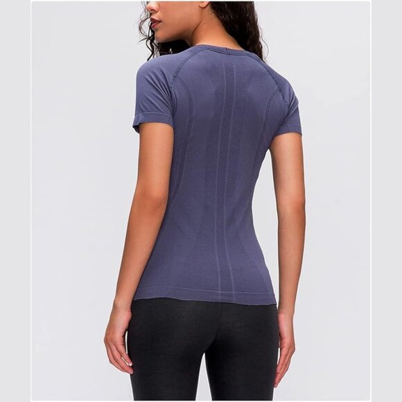 LUYAA Red & Purple Gray Short Sleeve Slim Fit Athletic Top | Size L | Set of 2 - Picture 5 of 10